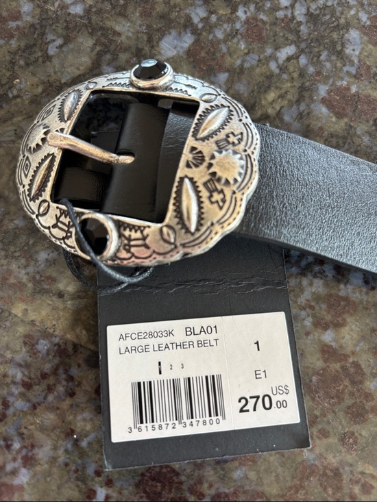 The Kooples Black Leather Belt with Decorative Silver-Tone Western Buckle
